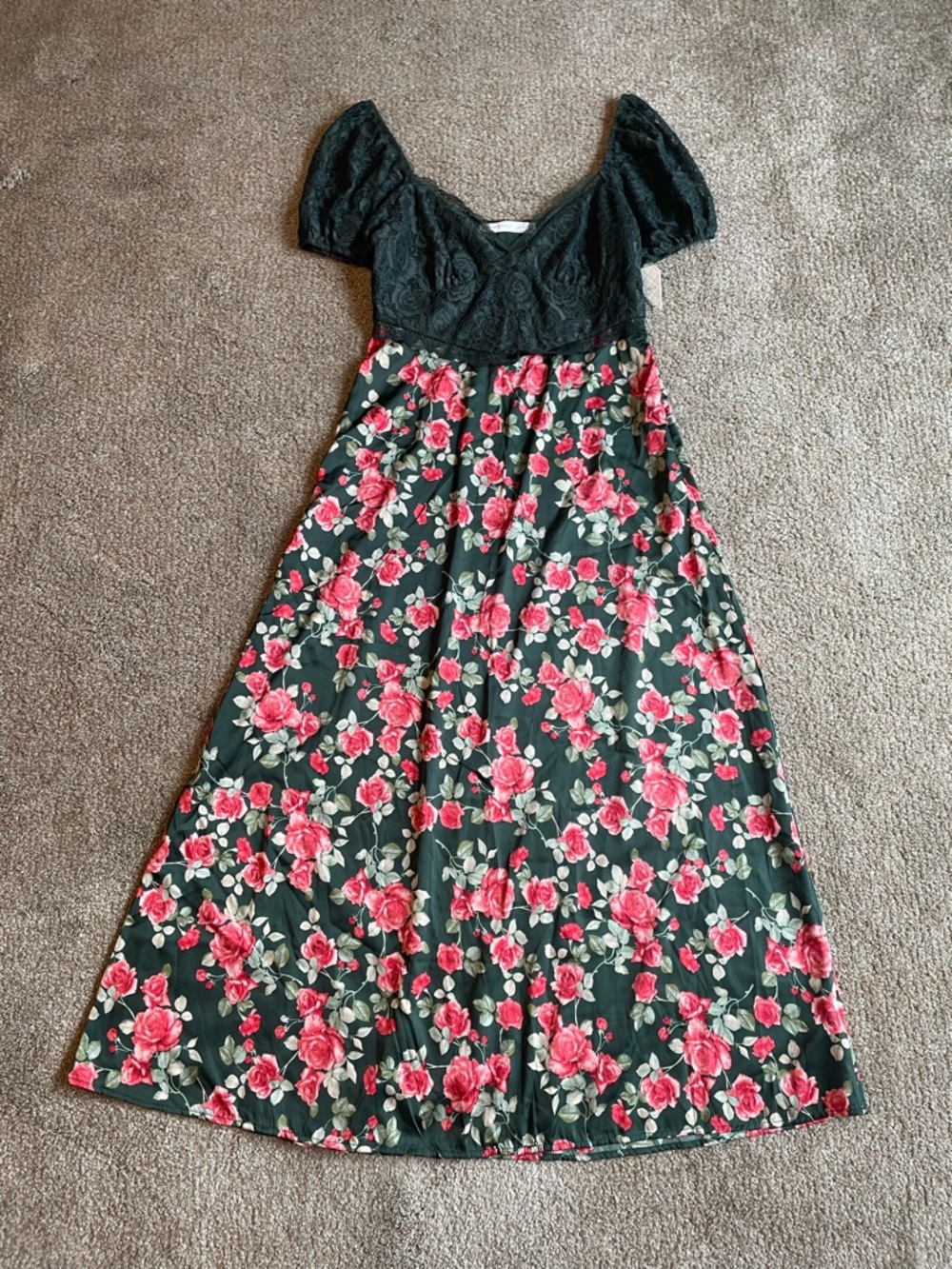 Altar'd State  Green Maxi Milkmaid Cotrage Core Clydie Floral Dress Size M Lace - Picture 11 of 13